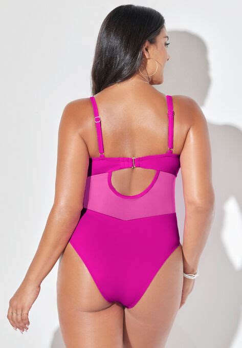 Cup Sized Mesh Underwire One Piece Swimsuit Catherines