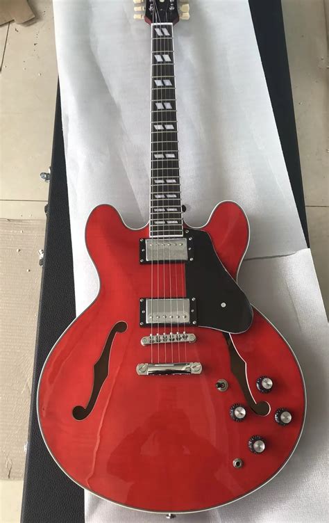 In Stock Red 335 Jazz Electric Guitar Semi Hollow Maple Body Chrome