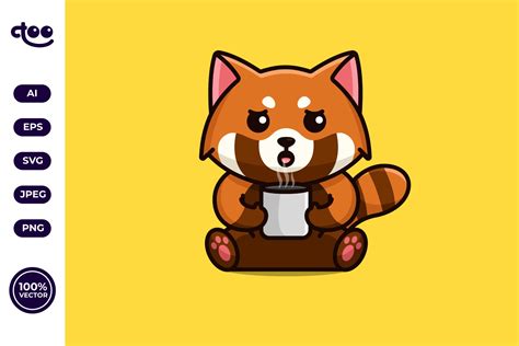 Cute Red Panda Drink Coffee Masterbundles