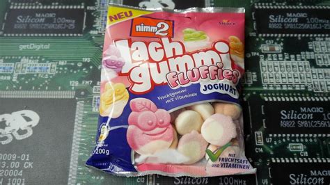 Nahrungsmittel Unboxing Nimm Lachgummi Fluffies Joghurt Ich