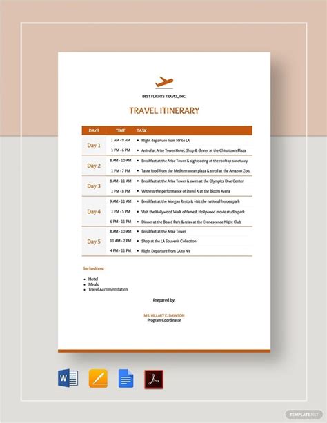 Travel Itinerary Template Google Docs