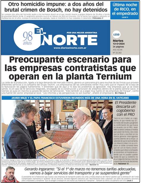 Tapa Del D A Martes De Febrero De Diario El Norte San Nicol S