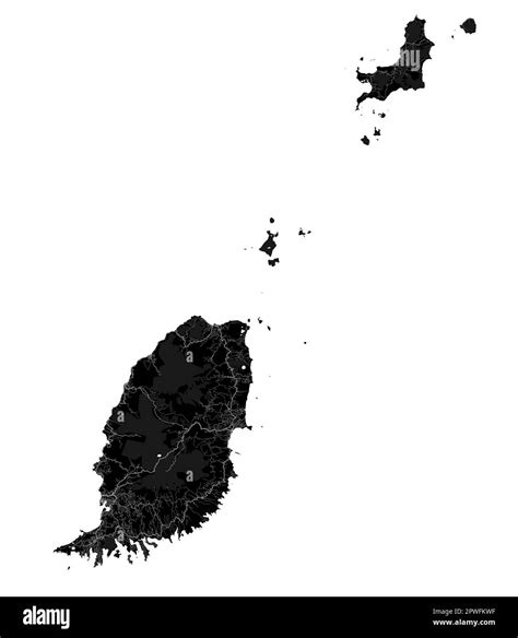 Black Grenada Map Caribbean Islands Country Detailed Map With