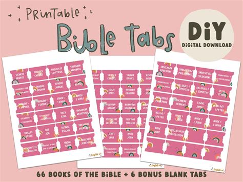 Raspberry Rainbows Printable Bible Tabs Diy Digital Download File Bible Journaling Tabs