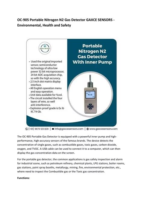 Ppt Oc Portable Nitrogen N Gas Detector Gaxce Sensors Powerpoint