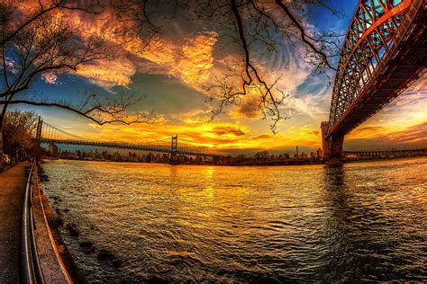 USA Park Flüsse Brücke Himmel Landschaft Astoria Park Neu York