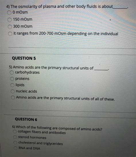 Solved 4 The Osmolarity Of Plasma And Other Body Fluids Is Chegg