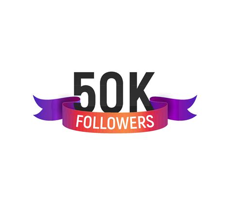 50k Followers Number With Color Bright Ribbon Isolated Vector Icon