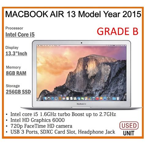 MACBOOK AIR 13 CORE i5 8GB RAM/256GB SSD 13.3 INCH DISPLAY YEAR 2015-2 ...