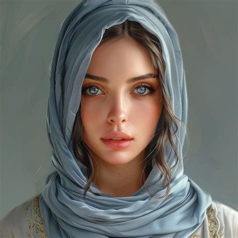 Premium Photo Woman Wearing Blue Scarf Painting