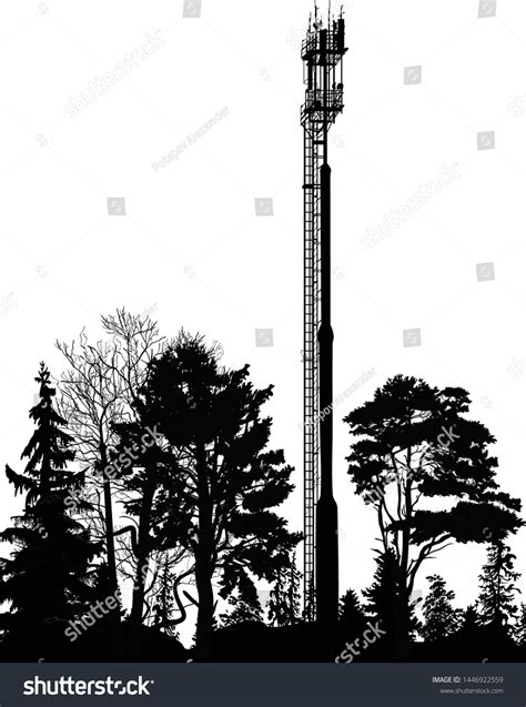 Illustration Antenna Tower Silhouette Forest Isolated Stock Vector