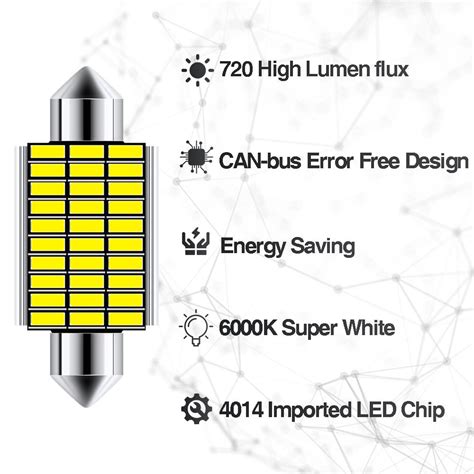 Araba Canbus Festoon C W Led Ampuller Mm Plaka Kubbe Bagaj