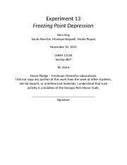 Freezing Point Depression Lab 13 Docx Experiment 13 Freezing Point