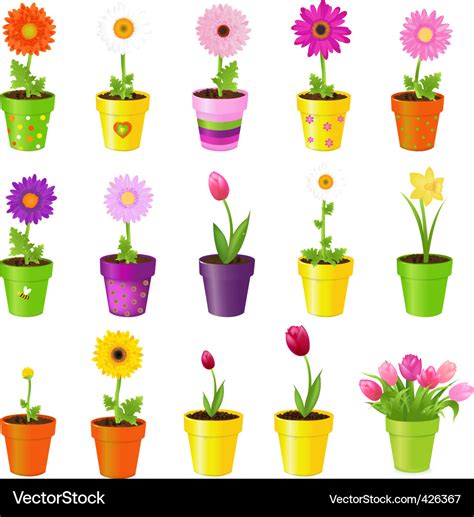 Flowers In Pots Royalty Free Vector Image Vectorstock