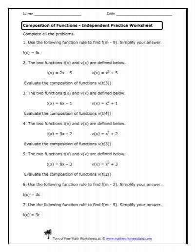 Composition Of Functions Worksheet 2