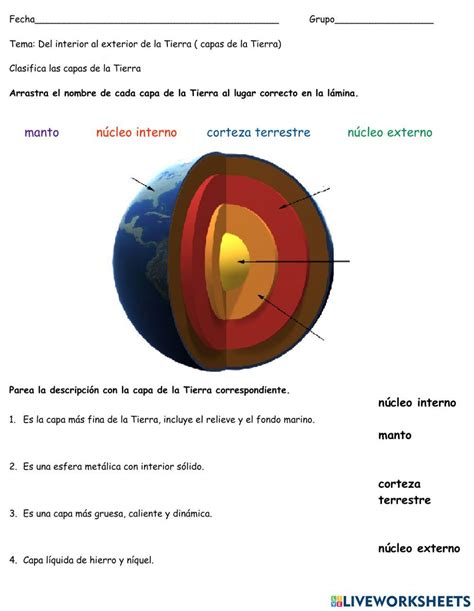 Capas De La Tierra Exercise For 6to Live Worksheets