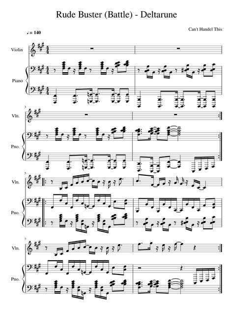 Rude Buster Battle Deltarune Sheet Music For Piano Violin Solo