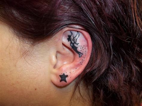 Tinkerbell Silhouette Tattoo Behind Ear