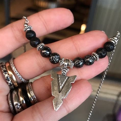 Silverskylight Jewelry Arrow Choker Necklace Gun Metal Lava Rock