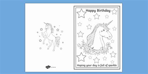 Free Happy Birthday Unicorn Head Card Colouring Primary