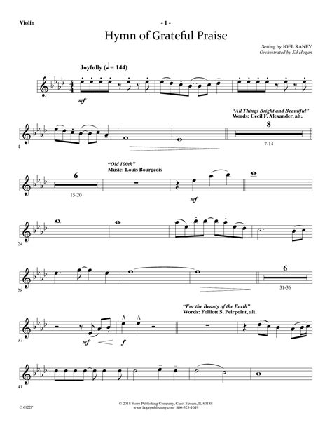 Hymn Of Grateful Praise - Violin by Joel Raney Sheet Music for Choir ...