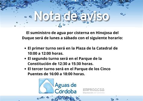 El suministro de agua por cisterna en Hinojosa del Duque será de lunes