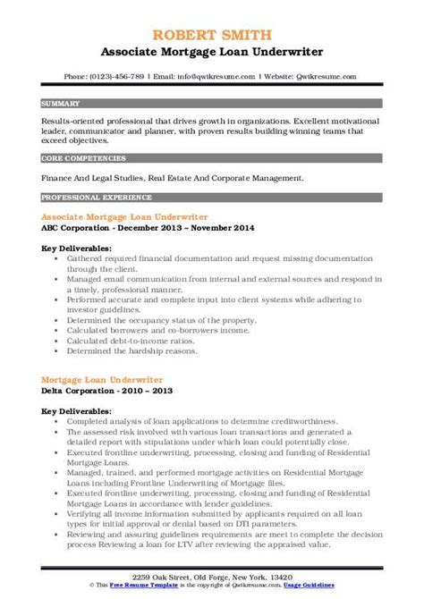 Mortgage Loan Underwriter Resume Samples Qwikresume