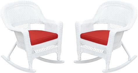 Amazon Jeco Rocker Wicker Chair With Red Cushion Set Of 2 White