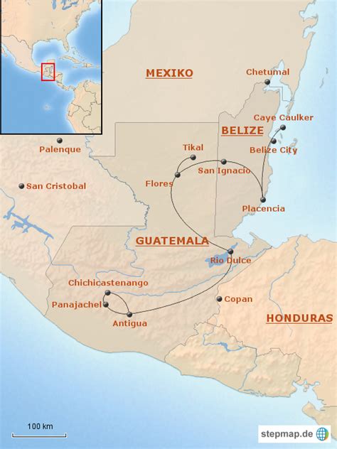 Stepmap Rundreise Guatemala Belize Landkarte F R Mexiko