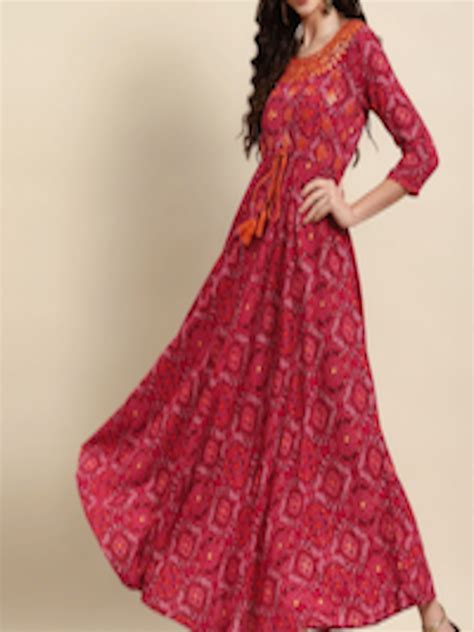 Buy All About You Red And Orange Coloured Ethnic Motifs Printed A Line