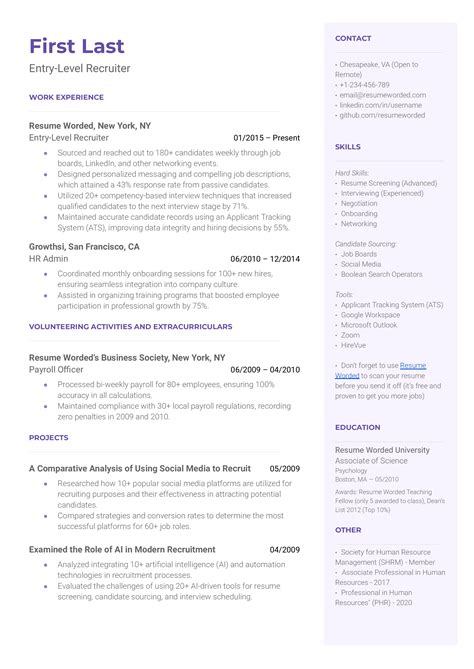 Entry-Level Recruiter Resume Examples for 2025 | Resume Worded
