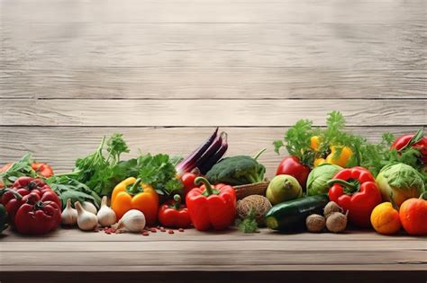 Verduras Frescas En Una Mesa De Madera Fondo De Alimentos Saludables