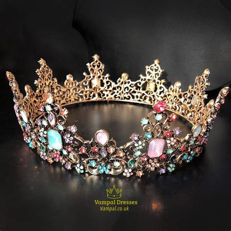 Baroque Vintage Multicolor Rhinestone Tiara Queen Crown Vampal Dresses