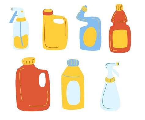 Detergents Bottles Vector Cartoon Set Cleaning Products Cleaning