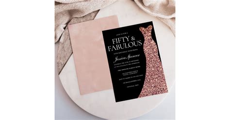 Rose Gold Sparkle Dress Black 50th Birthday Party Invitation Zazzle