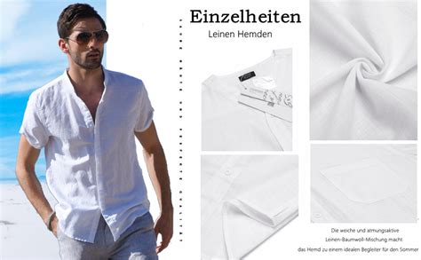 COOFANDY Hemd Kurzarm Herren Leinenshirt Mit Brusttaschen Leinenhemd