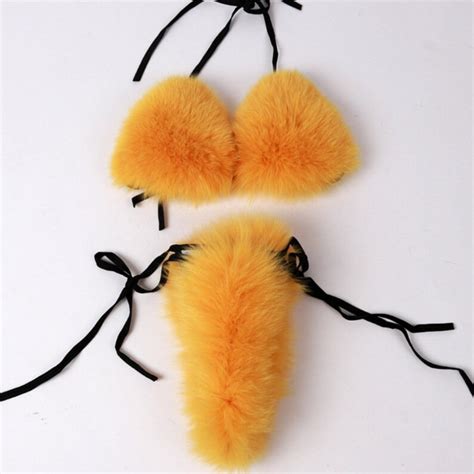 Sexy Furry Outfit Real Fox Fur Bikini Set Fur Bra And Etsy