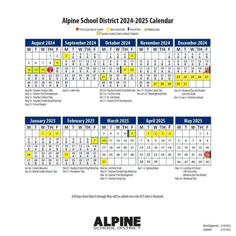 Alpine School District Calendar Official 2024-2025 [PDF]