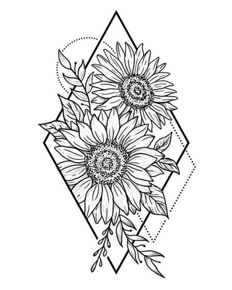 Black And White Sunflower Tattoo Design