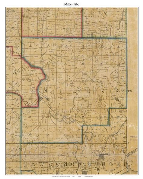 Miller 1860 Old Town Map With Homeowner Names Indiana Guilford Reprint