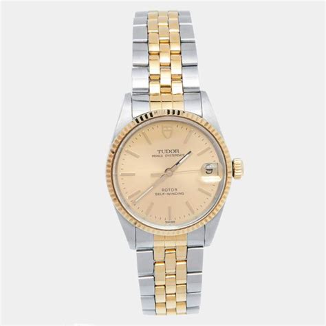 Tudor Champagne 18k Yellow Gold Stainless Steel Prince Oysterdate 72033