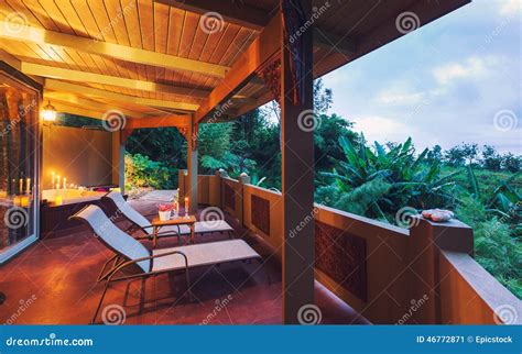 Romantic Deck On Tropical Home At Sunset Stock Image Image Of