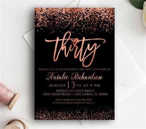 Rose Gold Sparkle Glitter Birthday Invitation Rose Gold 30th Etsy In