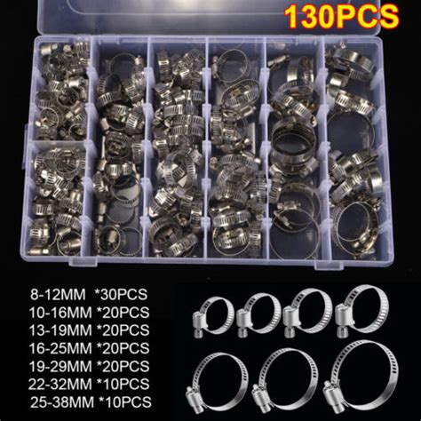 130pcs Adjustable Hose Clamps Worm Gear Stainless Steel Clamp