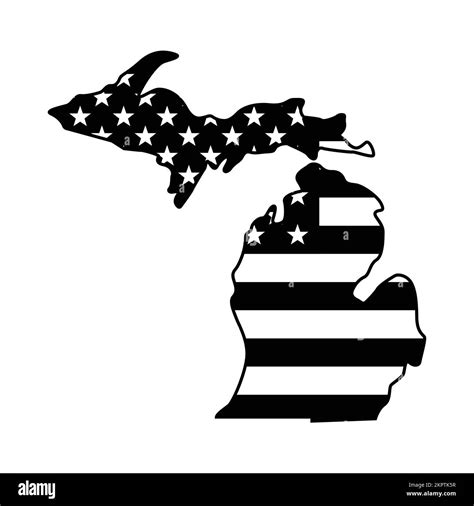 Michigan Simplified State Map Shape With Usa Flag Black And White