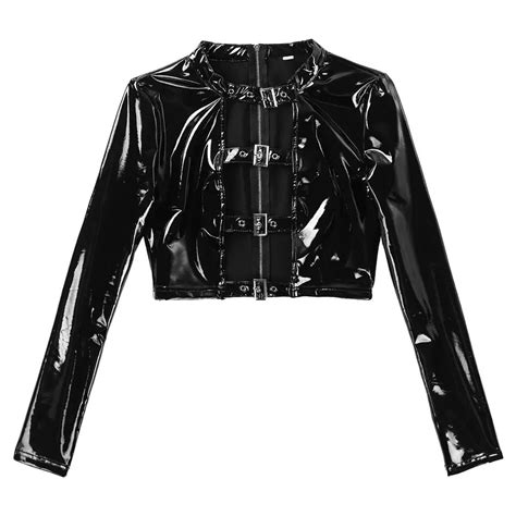 Fetish PU Leather Sexy Lingerie Outfit Erotic Tight Fitting Coat With