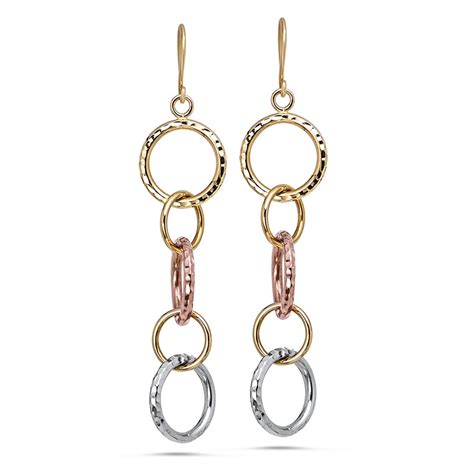 Buy 14k Gold Tri Color Diamond Cut Circle Dangle Earrings Apmex