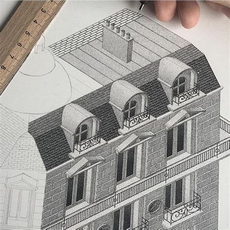 Littlerugshop Stippling Art Isometric Architecture Stippling