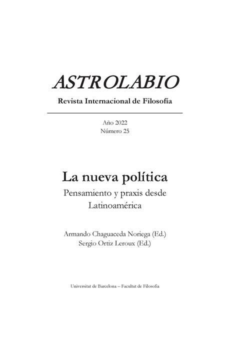 La Nueva Política Pensamiento Y Praxis Desde Latinoamérica Gapac