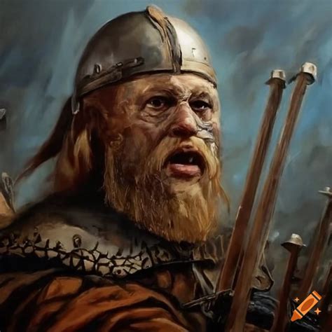 Highly Detailed Closeup Acrylic Painting Of A Warlike Viking Warrior